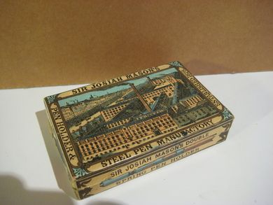 Eske med noe innhold SIR JOSIAM MASON'S STEEL PEN MANUFACTORY 40 tallet