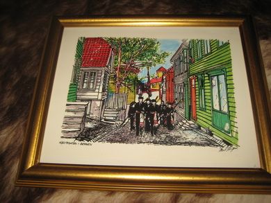 Bilde i glass og ramme med Bergensmotiv NØSTEGATEN I BERGEN Ca 35*29 cm stort Meget pent
