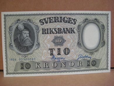 1956 10 KRONOR strøken seddel