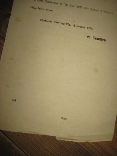 Tilbagekaldelse fra Christiania Stift september 1876