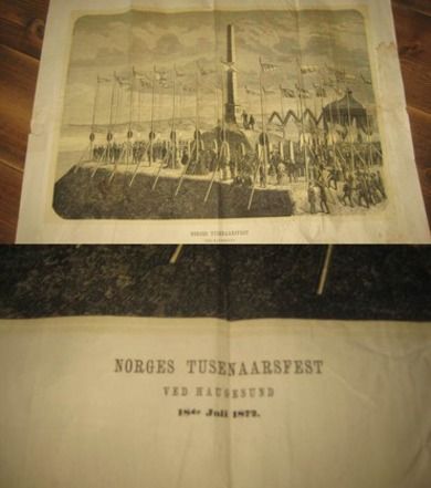 Stort bilde klart for innramming NORGES TUSENÅRSFEST VED HAUGESUND 18DE Juli 1872 Ca 61*47 cm stort