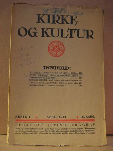 1932 nr 004 KIRKE OG KULTUR