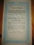 Preferanse Aksjebrev i AS HANDELENS OG SJØFARTENS HUS. 16. april 1934.