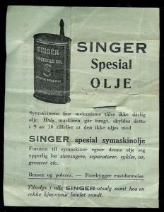 Reklamesak for SINGER SPESIAL OLJE.