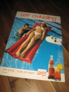 Reklameplakat,  LETT AVKJØLING- Coca Cola light, 80 tallet. 