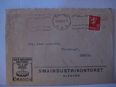 ÅLESUND 22.11.43.          Brev fra SMÅINDUSTRIKONTORET, ÅLESUND.
