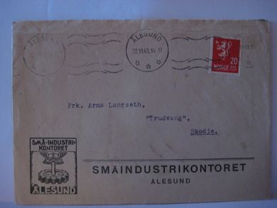 ÅLESUND 22.11.43.          Brev fra SMÅINDUSTRIKONTORET, ÅLESUND.