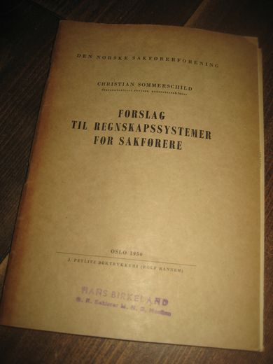 Sommerschild: Forslag til regnskapssystemer for sakførere 1950