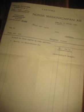 Faktura fra NORSK MASKINKOMPANI OSLO til Leif Fjelde Skofabrik Utvik 17 februar 1949