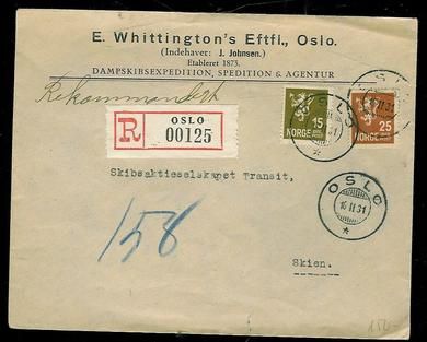 OSLO 16.11.31 E. Whittington Eftf., Oslo. DAMPSKIBSEXPEDITION, SPEDITION & AGENTUR
