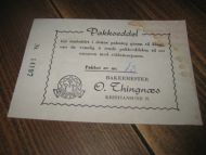 Pakkseddel fra O Thingnæs Krisiansund 70 tallet