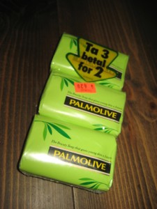 Uåpna, ubrukt 3 pakning PALMOLIVE såpe fra Colgate Palmolive, 70-80 tallet.