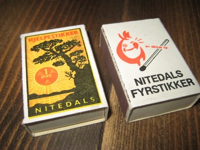Strøken, ubrukt fyrstikkeske med reklame for NITEDALS FYRSTIKKER. 60 tallet.