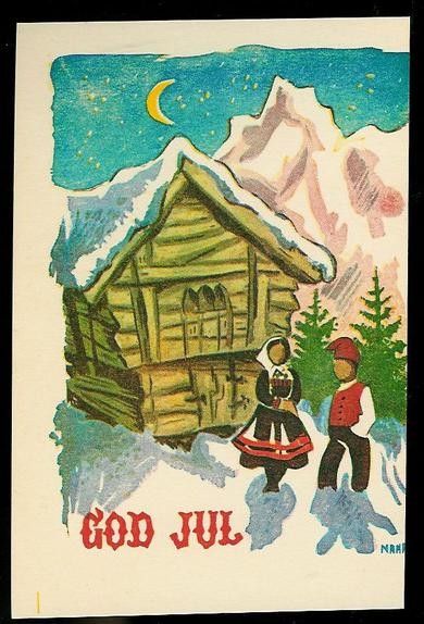 Julekort i strøkent og ubrukt stand, 50 tallet