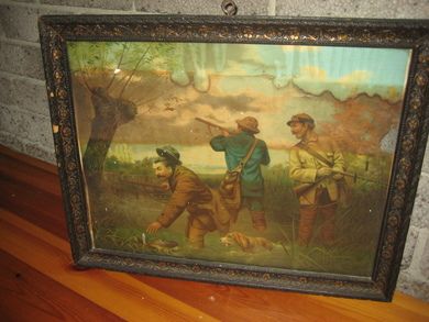 Jaktbilde i glass og ramme fra slutten på 1800 tallet 47*36 cm stort