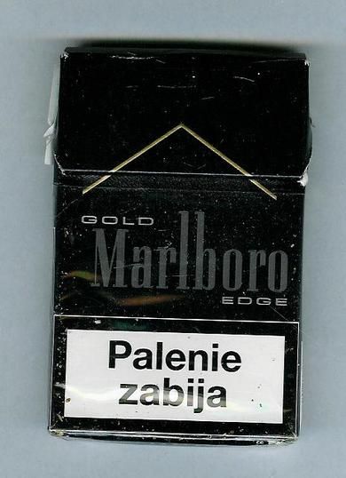 Eske uten innhold, GOLD Marlboro EDGE. Palenie zabija.