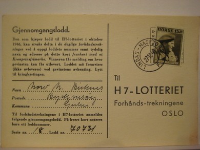 LINDÅS - MASFJORD F. 27.10.46. Lodd nr 70731.