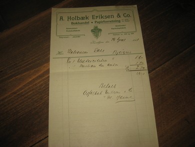 A. HOLBÆK ERIKSEN & CO. Bokhandel- Papirforretning.  29. april 1911.
