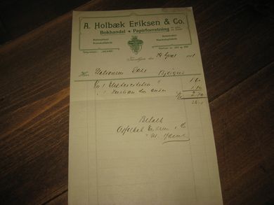 A HOLBÆK ERIKSEN & CO Bokhandel- Papirforretning 29 april 1911