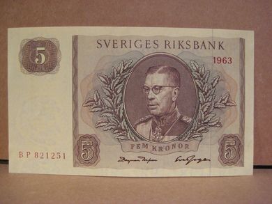 1963 5 KRONOR BP 821251 strøken seddel