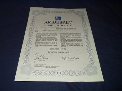 Bergen Bank AKSJEBREV 1985