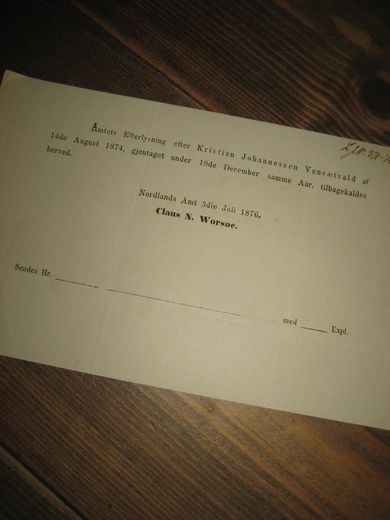 Tilbagekaldelse fra Nordlands Amt 1876