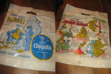 Platnett med reklame fra BANAN MATHIESEN. Gjør som MOWGLI, spis bananer. 60 tallet. Med fortelling fra Disney Jungel boken. 