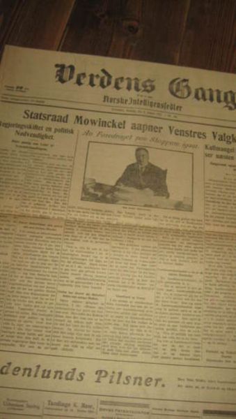 1921 nr 184 Verdens Gang Mowinckel