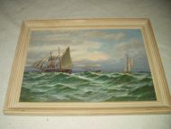 Bilde med maritimt preg mala på plate