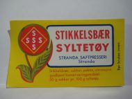 Etikett fra Standa Saftpresseri fra 60 tallet STIKKELSBÆR SYLTETØY