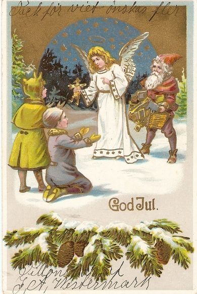 Meget pent kort med julenisse / tomte