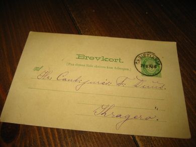 BREV KORT til Kragerø, 1900.  Meget pent. 