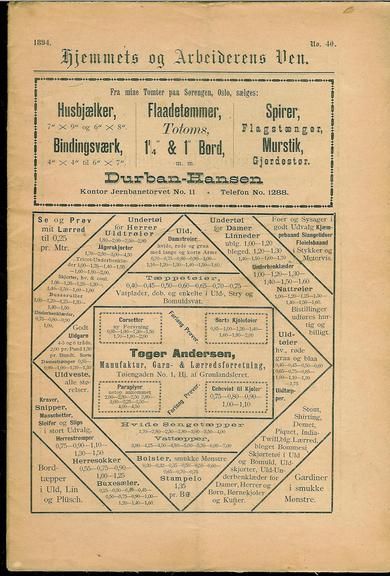 1894 nr 040 Hjemmets og Arbeidernes Ven