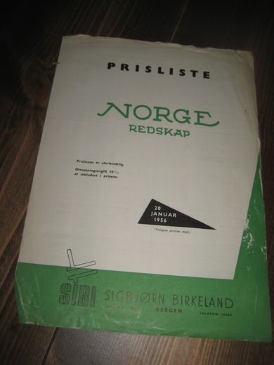 BERSTAD BERGEN Prisliste over redskap 1956