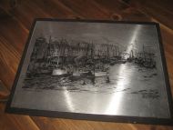 Bilde i metall fra Bryggen i Begen ca 46*36 cm stort