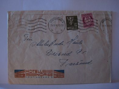 KRISTIANSAND 24 9 46 Brev fra HOTELL NORGE KRISTIANSAND