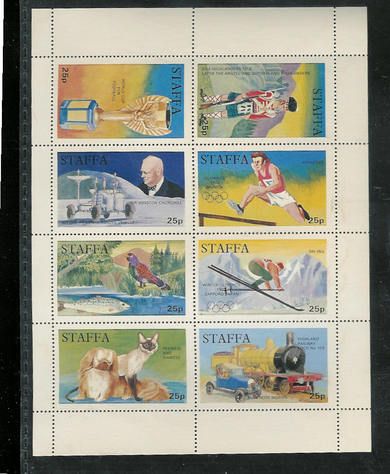 8 strøkne frimerker, STAFFA