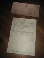 Faktura fra Conrad Langaards Kommisjonslager Bergen 29 mars 1954 Samt postgiro kvittering med stempel BLAKSÆTER 3 IV 54 for innbetalt beløp Selges samla