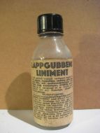 Flaske uten innhold, LAPPGUMMENS LINIMENT, 50 tallet.