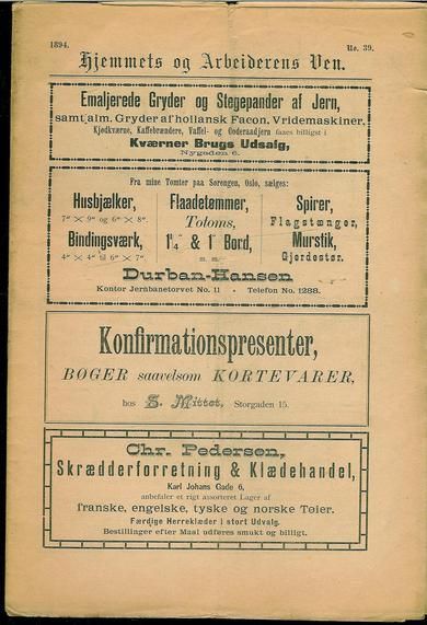 1894 nr 039 Hjemmets og Arbeidernes Ven