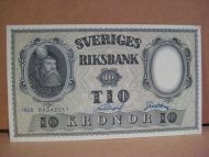 1953, 10 KRONOR, strøken seddel.