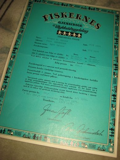 Pen forsikring fra Fiskernes Gjensidige Ulykkestrygdelag 1975