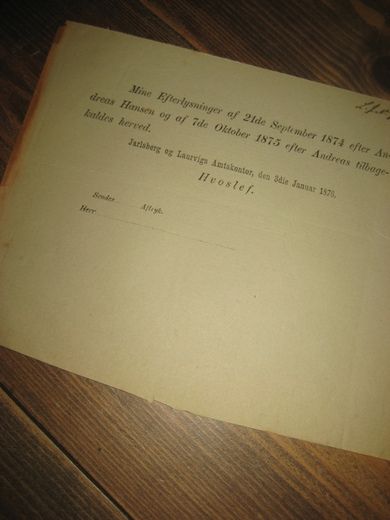 Tilbagekaldelse fra Jarlsberg og Laurvigs Amtkontor 1876