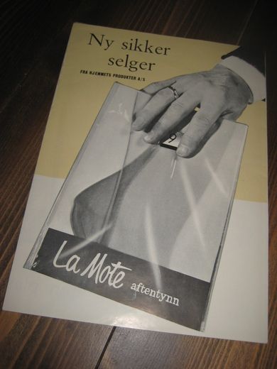 Reklamesak fra HJEMMETS PRODUKTER, la mote, 1959.