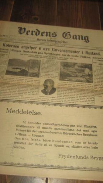 1921 nr 182 Verdens Gang Kolera i verden