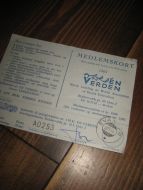 MEDLEMSKORT EN VERDEN, stempla EVANGER 25V64. 