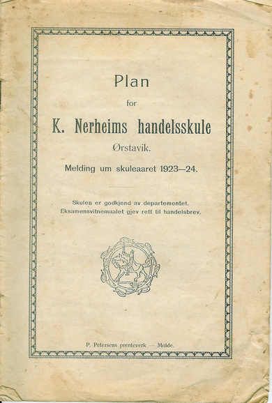 Plan for K. Nerheims handelsskule, Ørstavik, skuleaaret 1923-24.