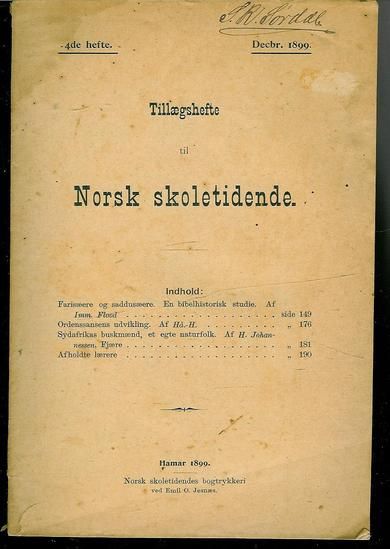 Tillægshefte fra Norsk Skoletidende, 1899