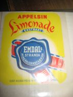 Strøken etikett fra Emdals Mineralvannfabrikk Stranda: APPELSIN Limonade 60- 70 tallet