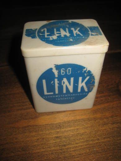 Boks uten innhold LINK fra Statens Laboratorium for Spæsialpræparater 60 tallet